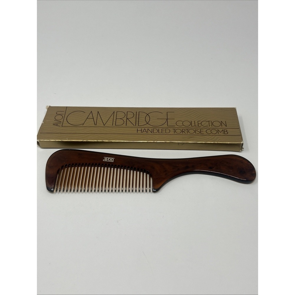 Vintage Avon Cambridge Collection Handled Tortoise Comb In Box 1981